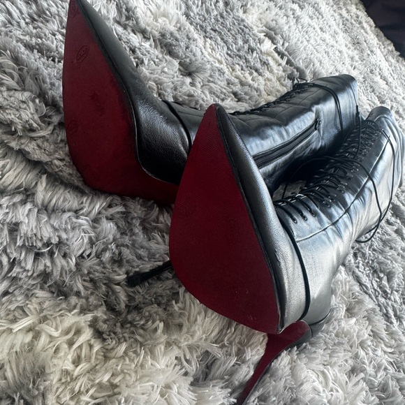 Christian Louboutin Black Lace-Up Over-the-Knee Pointed-Toe Boots - Picture 5 of 11